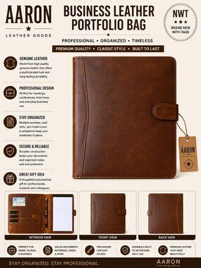NWT Aaron Leather Goods Business Leather Portfolio Bag